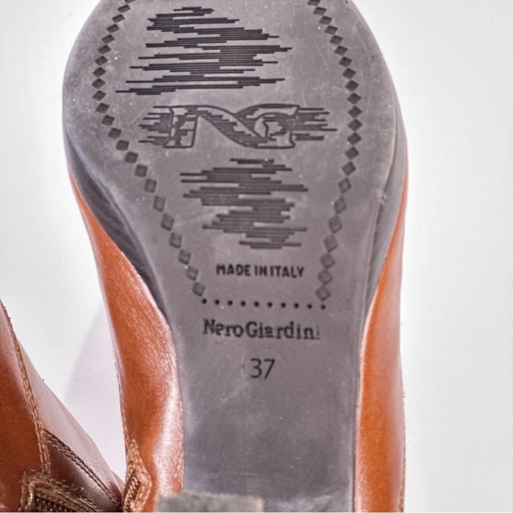 NeroGiardini Womens Leather Ankle Boots Made In Italy Block Heel Brown EU 37 - Picture 7 of 12